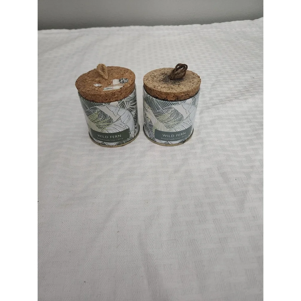 Set of 2 Wild Fern Scented Candles 3.5oz Botanical Tin with Cork Lids
